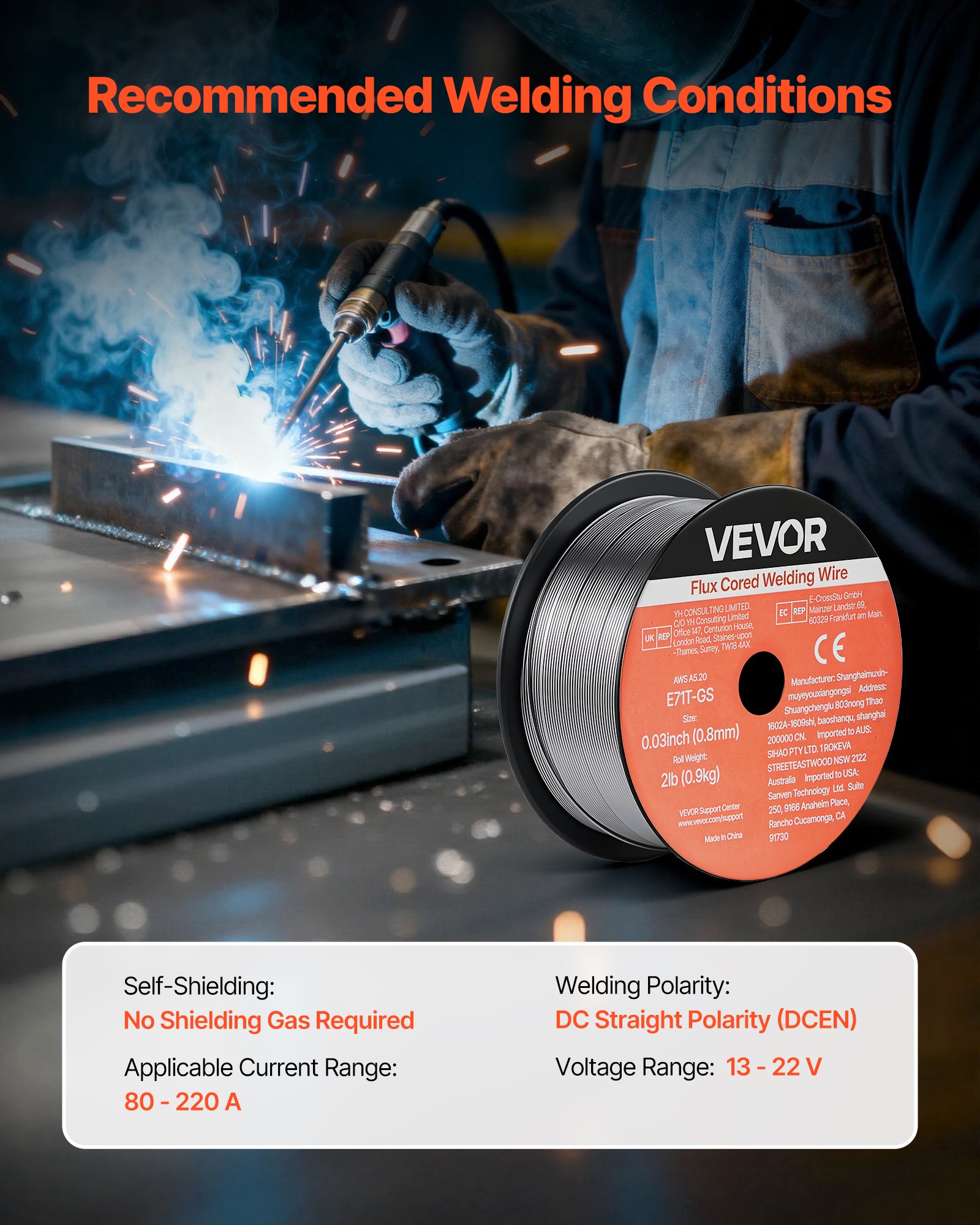 VEVOR Flux Core MIG Welding Wire, E71T-GS 0.03-inch 2 LBS, Gasless Mild Steel Welding Wire with Low Spatter for All Position Arc Welding, Self-Shielded for Outdoor Use (Pack of 3 Rolls)