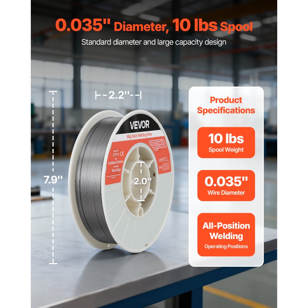 VEVOR gevulde lasdraad 0,9 mm E71T-11, MIG-lasdraad, 4,5 kg draadspoel voor constructiestaal met minimale spatvorming voor alle lasposities, zelfbeschermend voor gebruik buitenshuis, 1 stuk.