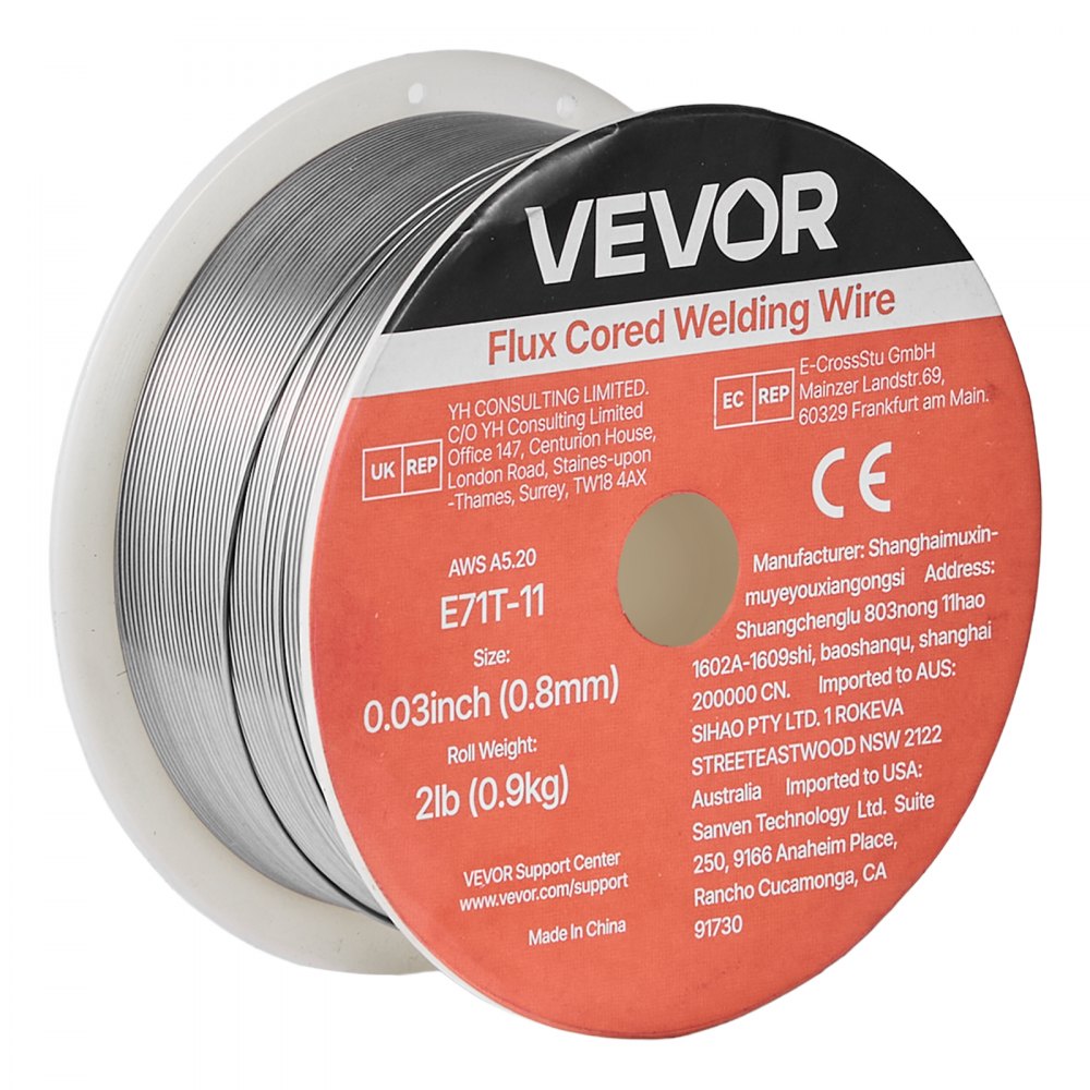 VEVOR Flux Core MIG Welding Wire, E71T-11 0.03-inch 2 LBS, Gasless Mild Steel Welding Wire with Low Spatter for All Position Arc Welding, Self-Shielded for Outdoor Use