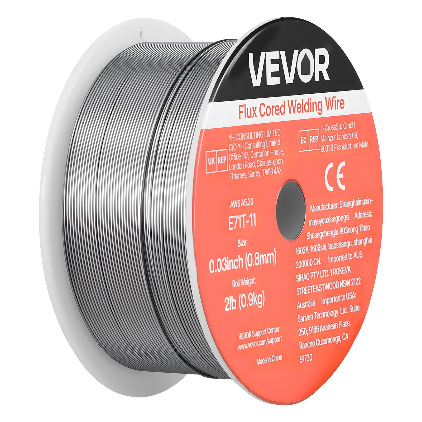 VEVOR Flux Core MIG Welding Wire, E71T-11 0.03-inch 2 LBS, Gasless Mild Steel Welding Wire with Low Spatter for All Position Arc Welding, Self-Shielded for Outdoor Use