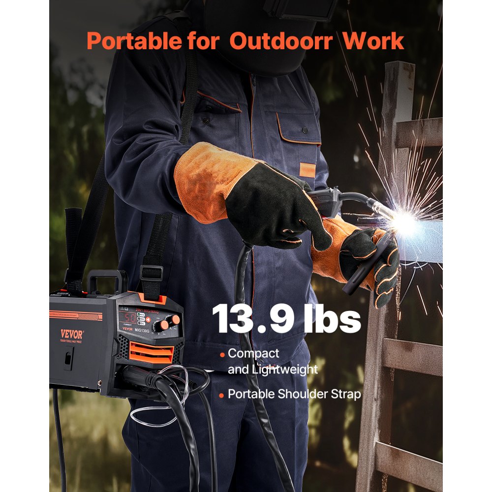 VEVOR MIG Welder, 130A Synergic Mig Welding Machine, 2-in-1 Gas MIG/Gasless Flux Core MIG Multi-Process Welder Machine, Portable Mig Welder with IGBT Inverter Technology & Digital Display Screen