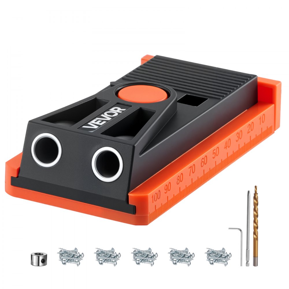 VEVOR Pocket Hole Jig Kit, Pocket Hole Jig Set 12,7-38,1 mm Verstelbaar, Jig Pocket Hole Systeem met Trapboor, Inbussleutel, Boorstopring, Vierkante Aandrijfbit en Schroeven