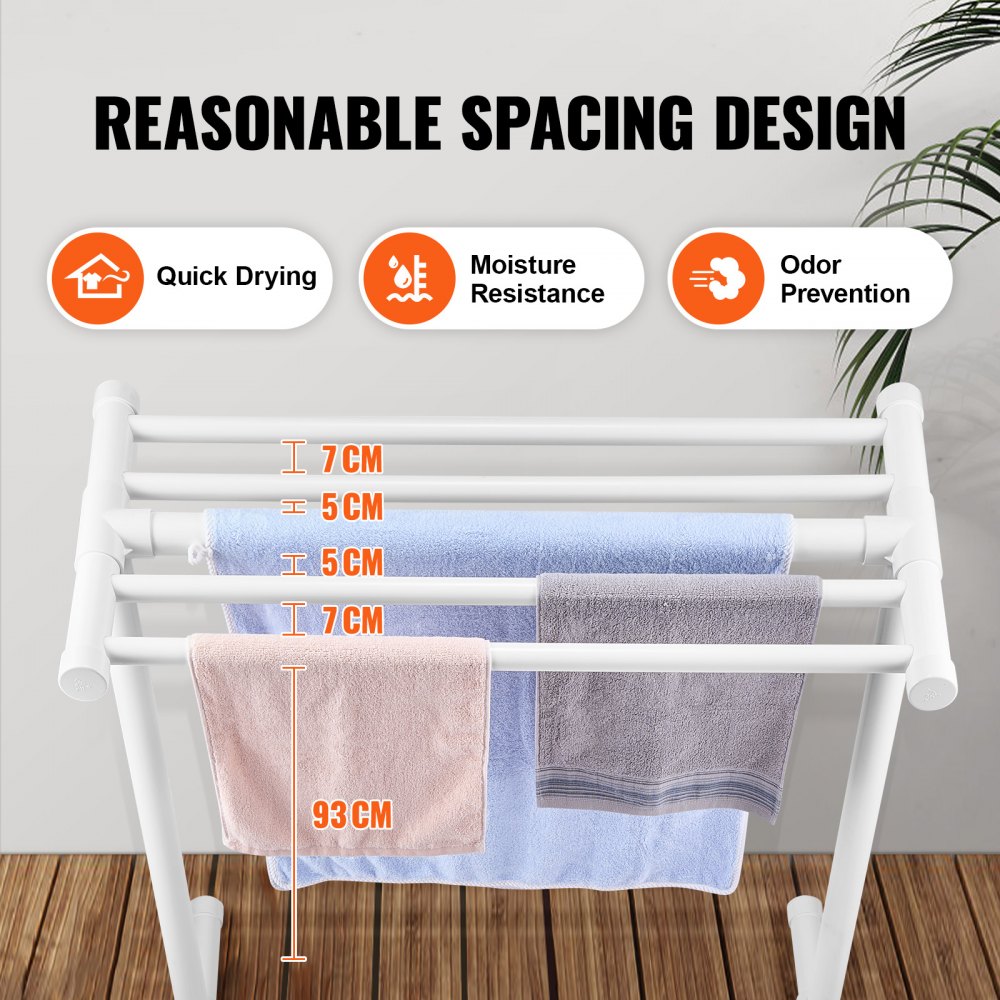 VEVOR Handdoekhouder met 5 handdoekstangen, vrijstaand, handdoekhouder voor spa en zwembad, 102 x 46 x 102 cm, wit, draagvermogen 25 kg, handdoekhouder van PVC met 8 handdoekklemmen en 1 haak