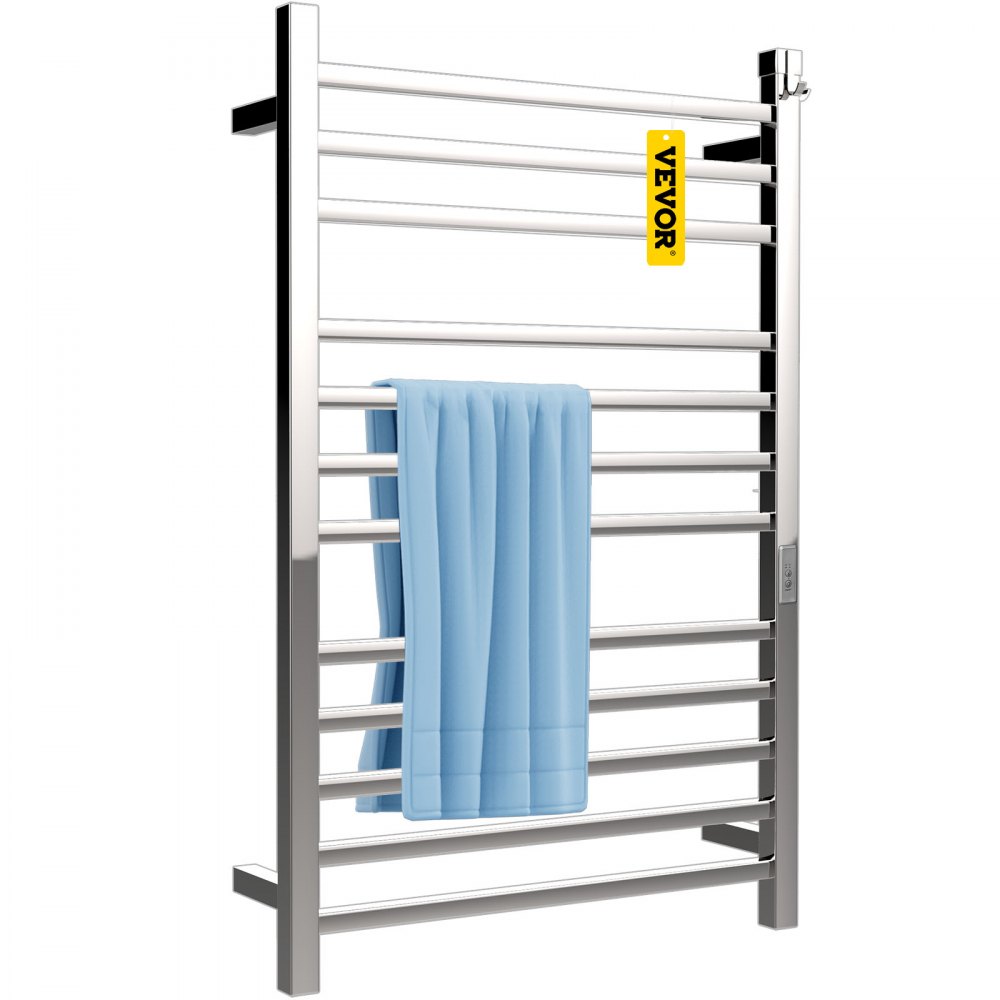 VEVOR Heated Towel Rack, 12 Bars Design, Mirror Polished Stainless Steel Electric  Towel Warmer with Built-In Timer, Wall-Mounted for Bathroom, Plug-In/Hardwired,  CE Certificated, Silver