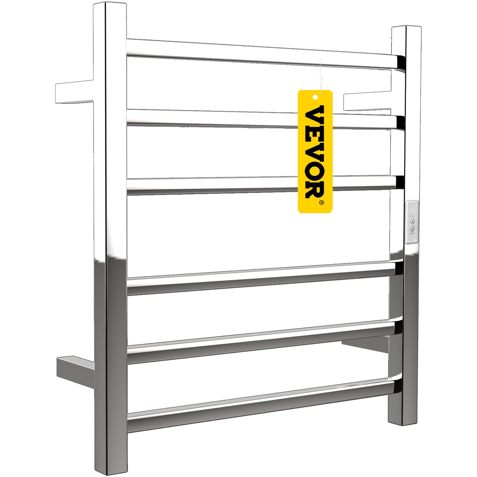 VEVOR Heated Towel Rack, 6 Bars Design, Mirror Polished Stainless Steel Electric Towel Warmer with Built-In Timer, Wall-Mounted for Bathroom, Plug-In/Hardwired, CE Certificated, Silver