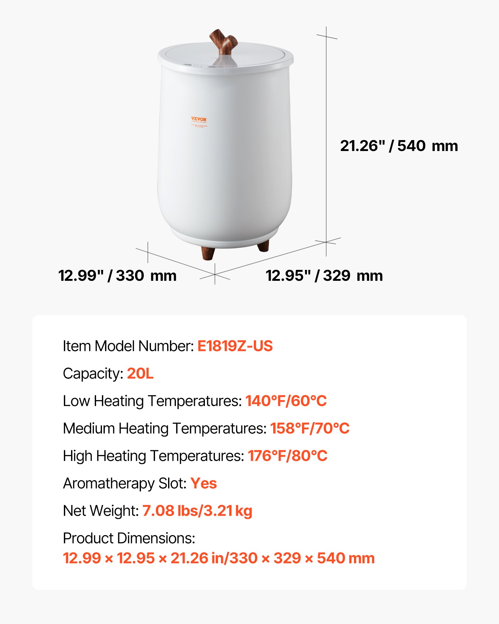 VEVOR Handdoekverwarmer Emmer 20L Elektrische emmer met automatische uitschakelfunctie Handdoekverwarmer 465W Elektrische handdoekverwarmer Ideaal voor het verwarmen van handdoeken, badjassen en dekens
