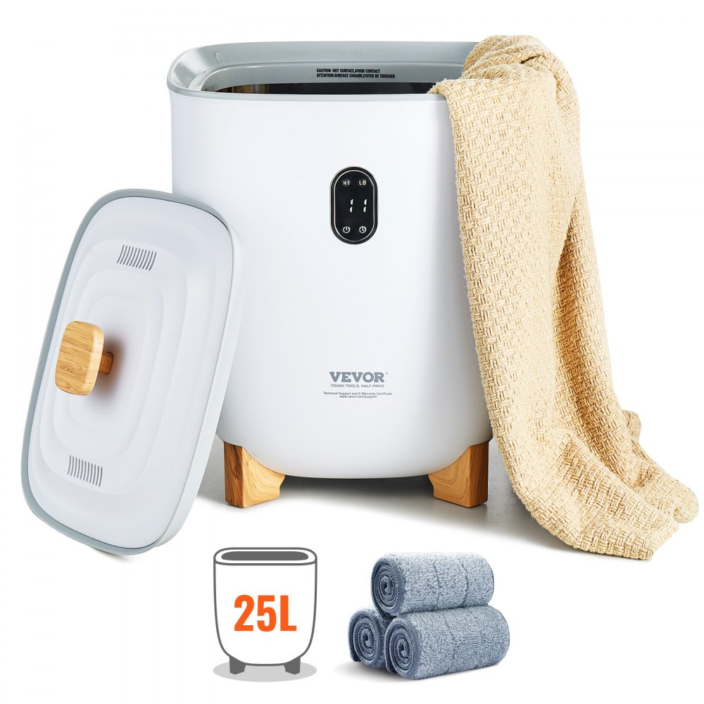 VEVOR Handdoekwarmer 25L Emmer LED Scherm Onder Timer Handdoekmand Wit