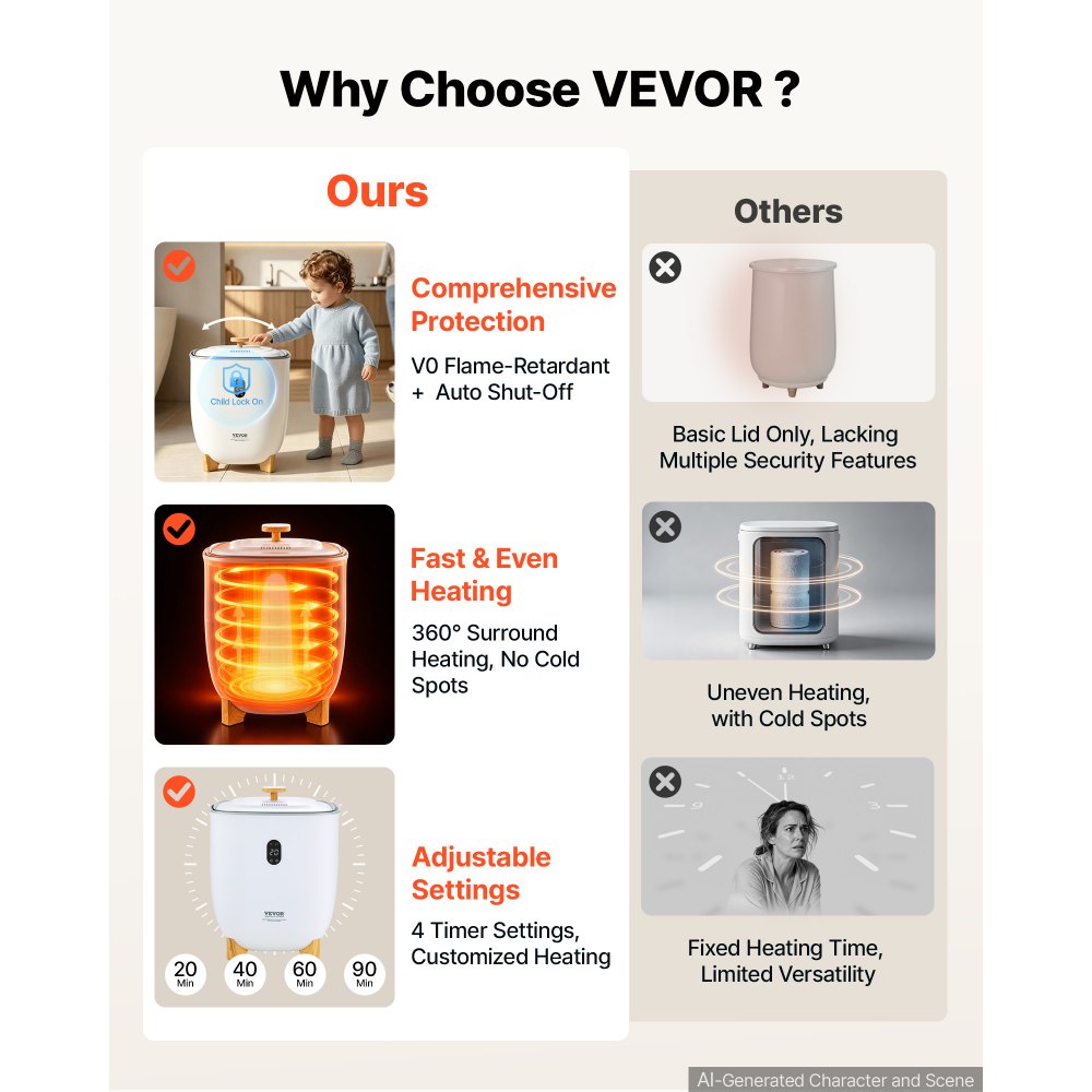 VEVOR 25L Large Towel Warmer Bucket,Towel Warmer with LED Screen & Bottom Heating Columns, Smart Towel Warmers with Adujustable Timer for Bathroom, Bathrobe, Blanket & Pajama, Auto Shut Off, White
