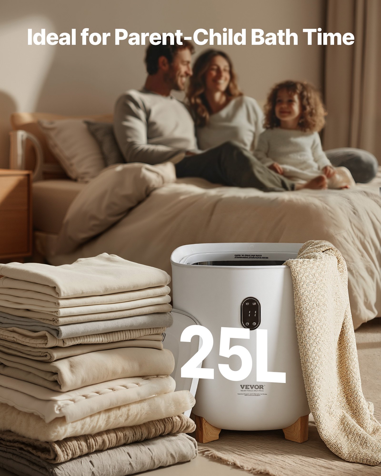 VEVOR 25L Grote handdoekverwarmer, handdoekverwarmer met LED-scherm en verwarmingskolommen aan de onderkant, slimme handdoekverwarmer met instelbare timer voor de badkamer, badjas, deken en pyjama, automatische uitschakeling, wit