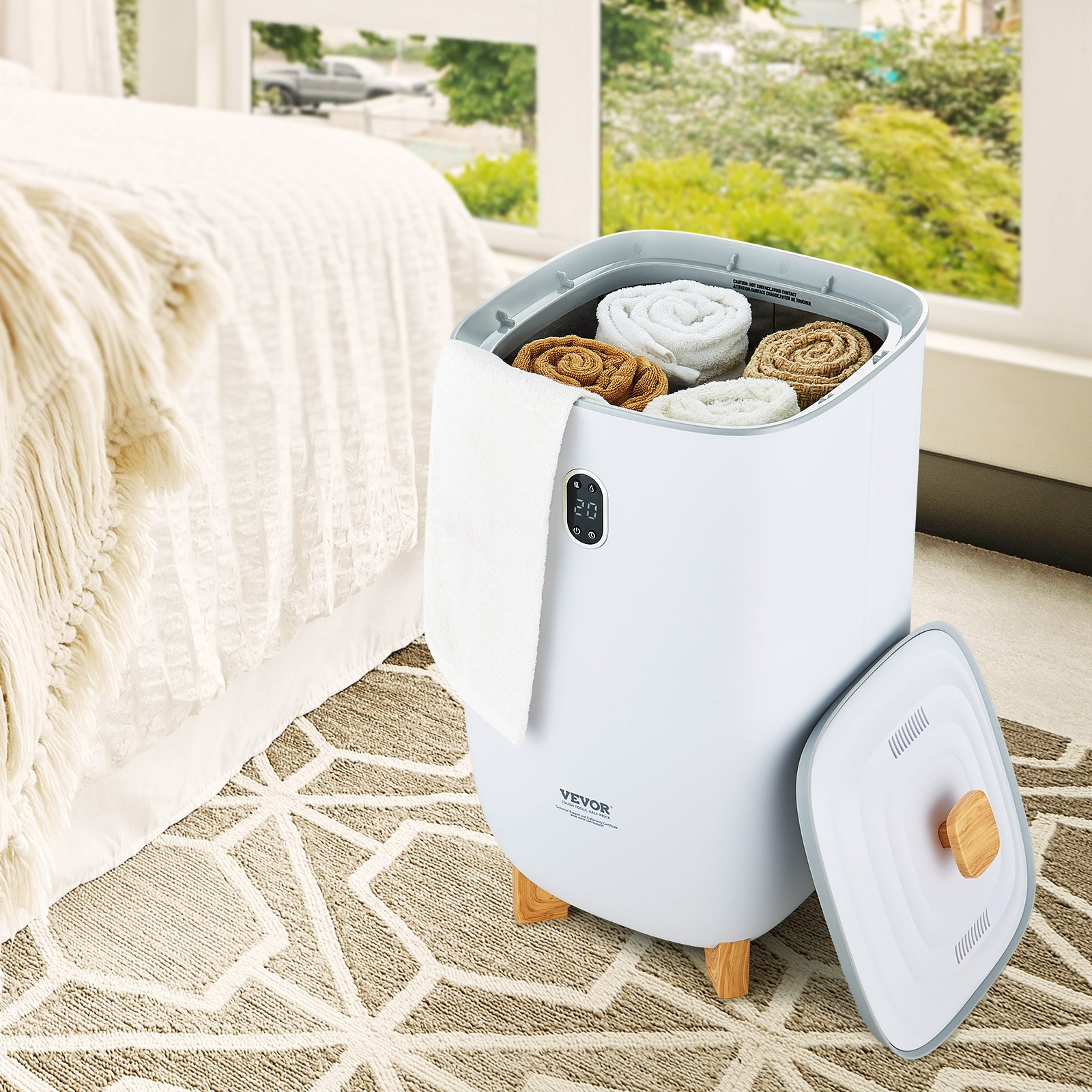 VEVOR 35L Grote handdoekverwarmer, handdoekverwarmer met LED-scherm en droogfunctie, slimme handdoekverwarmer met instelbare timer voor badkamer, badjas, deken en pyjama, automatische uitschakeling, wit