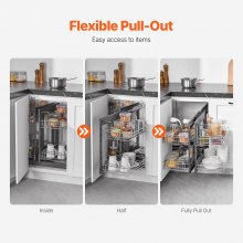 VEVOR keukenkastorganizer met 2 niveaus uitschuifbare chromen blinde hoeken 4 planken