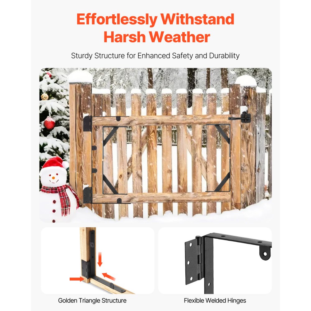 VEVOR Gate Corner Brace Bracket, 2 Sets, Anti Sag Gate Frame Hardware Kit, Gate Frame Brace Bracket with Latch Lock, Screws, for Shed Doors, Corral Gates, Driveway Gates, Wood Windows, Iron, Black