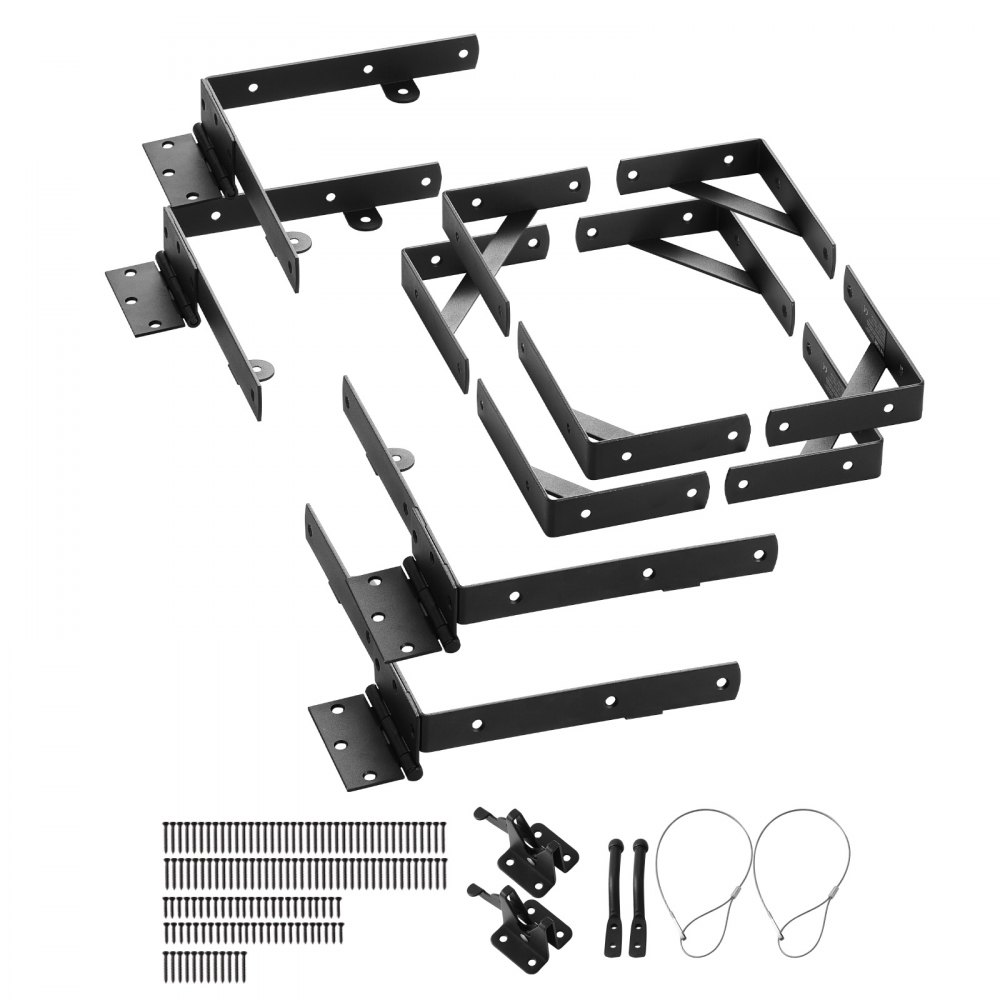 VEVOR Gate Corner Brace Bracket, 2 Sets, Anti Sag Gate Frame Hardware Kit, Gate Frame Brace Bracket with Latch Lock, Screws, for Shed Doors, Corral Gates, Driveway Gates, Wood Windows, Iron, Black