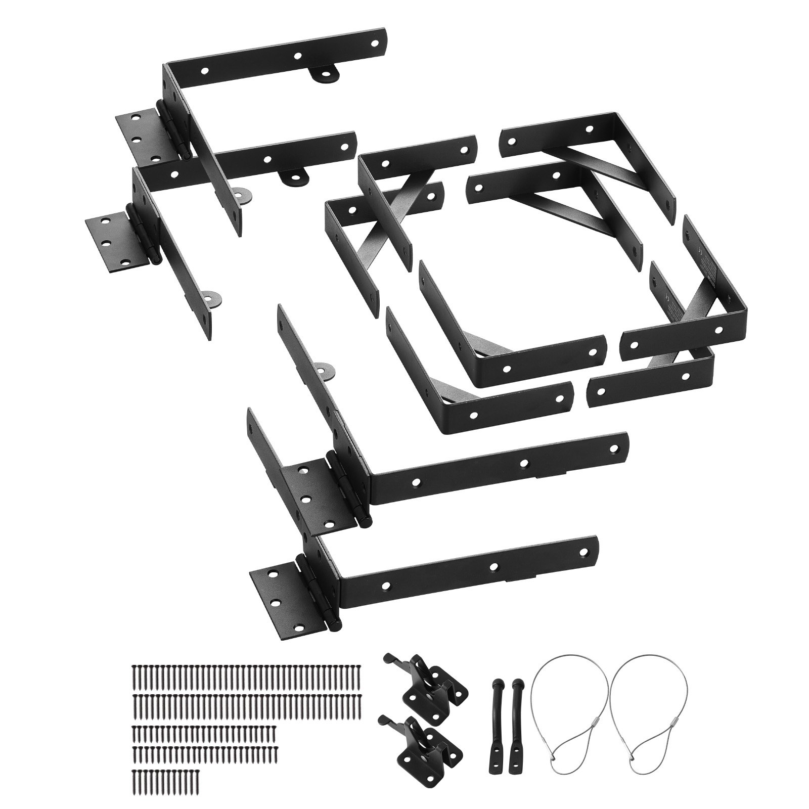 VEVOR Gate Corner Brace Bracket, 2 Sets, Anti Sag Gate Frame Hardware Kit, Gate Frame Brace Bracket with Latch Lock, Screws, for Shed Doors, Corral Gates, Driveway Gates, Wood Windows, Iron, Black
