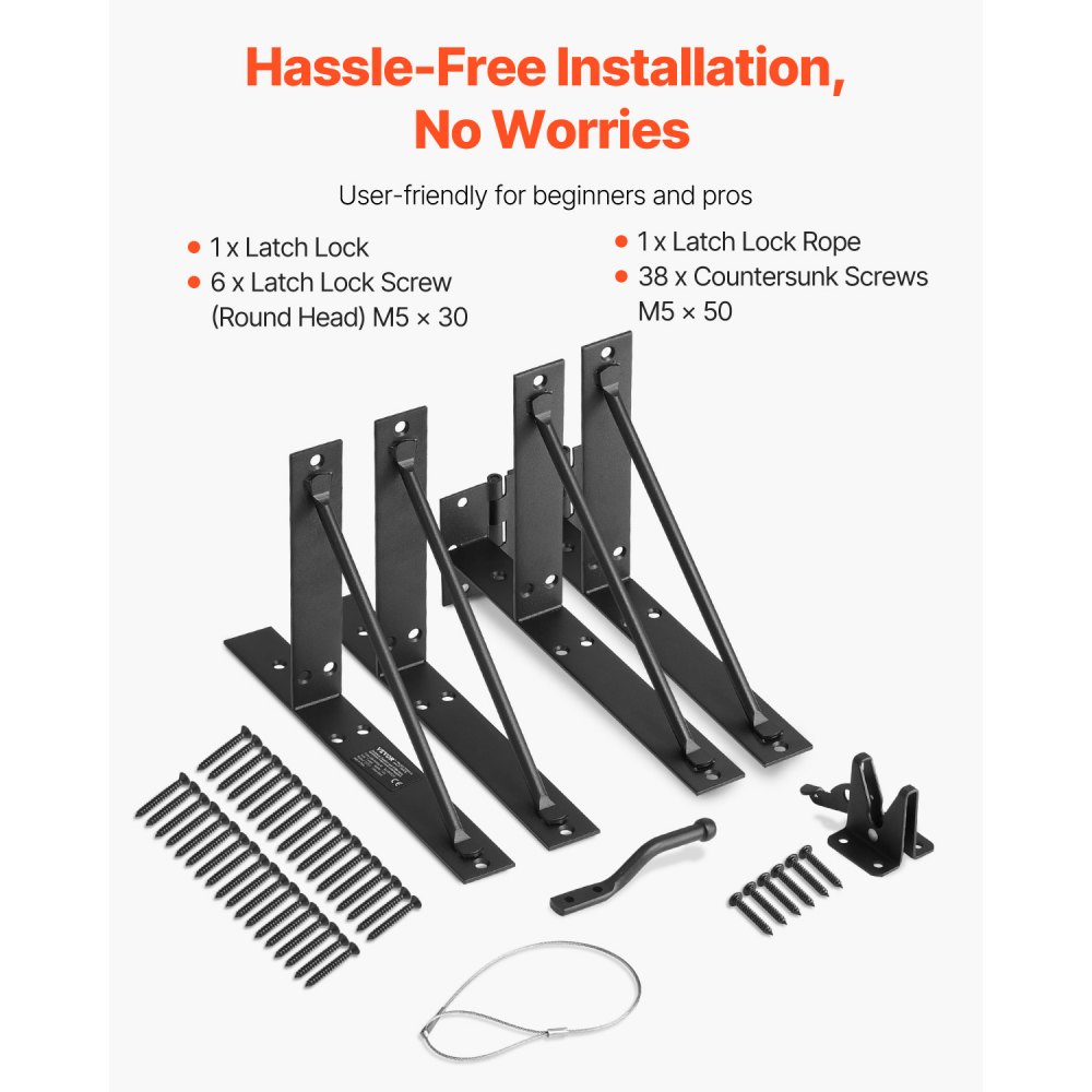 VEVOR Gate Corner Brace Bracket, Anti Sag Gate Frame Hardware Kit, Gate Frame Brace Bracket with Latch Lock, Latch Lock Rope, for Shed Doors, Corral Gates, Driveway Gates, Stable Gates, Iron, Black