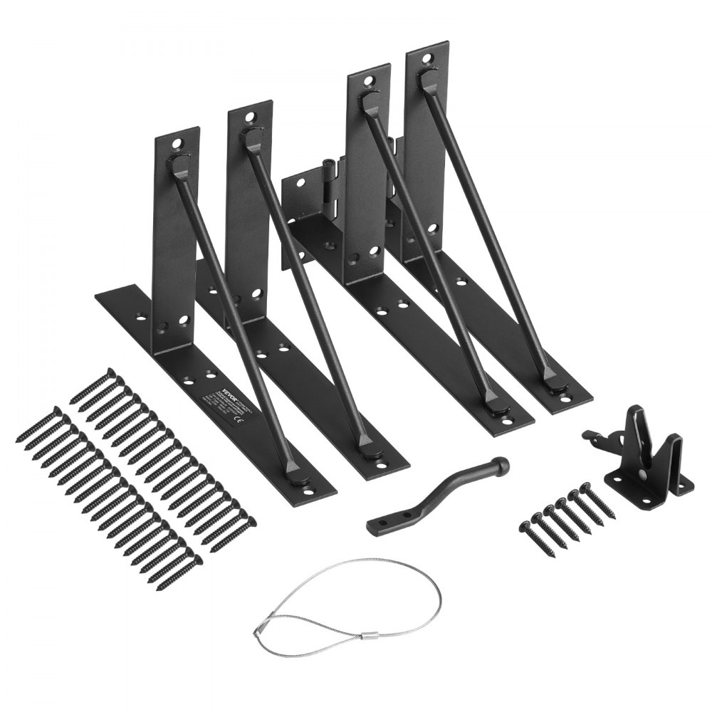 VEVOR Gate Corner Brace Bracket, Anti Sag Gate Frame Hardware Kit, Gate Frame Brace Bracket with Latch Lock, Latch Lock Rope, for Shed Doors, Corral Gates, Driveway Gates, Stable Gates, Iron, Black