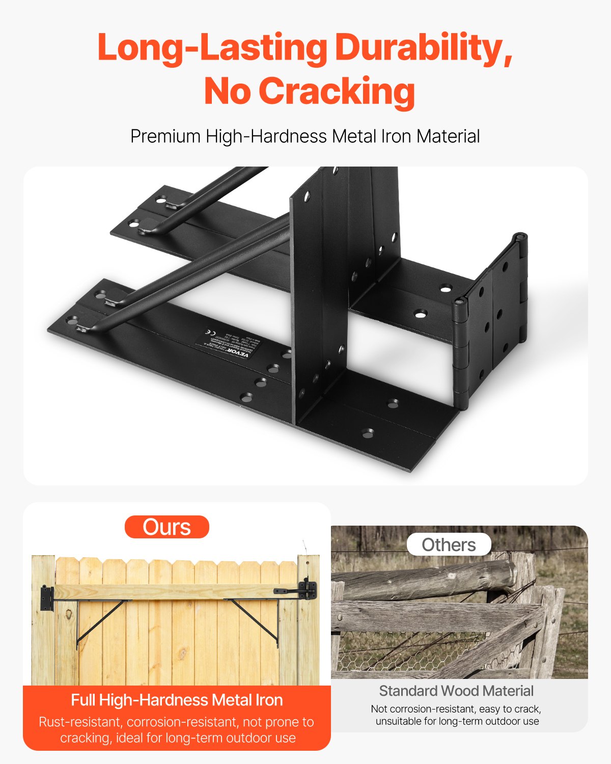 VEVOR Gate Corner Brace Bracket, Anti Sag Gate Frame Hardware Kit, Gate Frame Brace Bracket with Latch Lock, Latch Lock Rope, for Shed Doors, Corral Gates, Driveway Gates, Stable Gates, Iron, Black