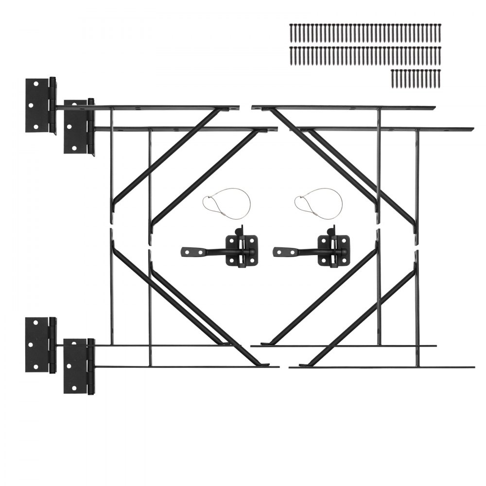VEVOR Gate Corner Brace Bracket, 2 Sets, Anti Sag Gate Frame Hardware Kit, Gate Frame Brace Bracket with Latch Lock, Screws, for Shed Doors, Corral Gates, Driveway Gates, Stable Gates, Iron, Black