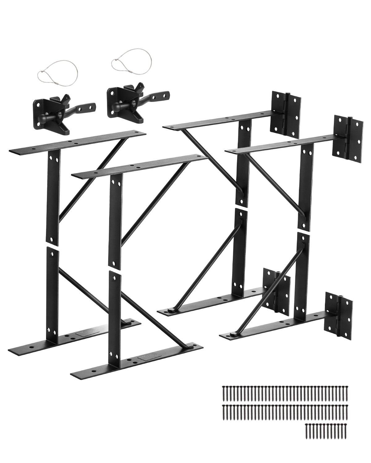 VEVOR Gate Corner Brace Bracket, 2 Sets, Anti Sag Gate Frame Hardware Kit, Gate Frame Brace Bracket with Latch Lock, Screws, for Shed Doors, Corral Gates, Driveway Gates, Stable Gates, Iron, Black
