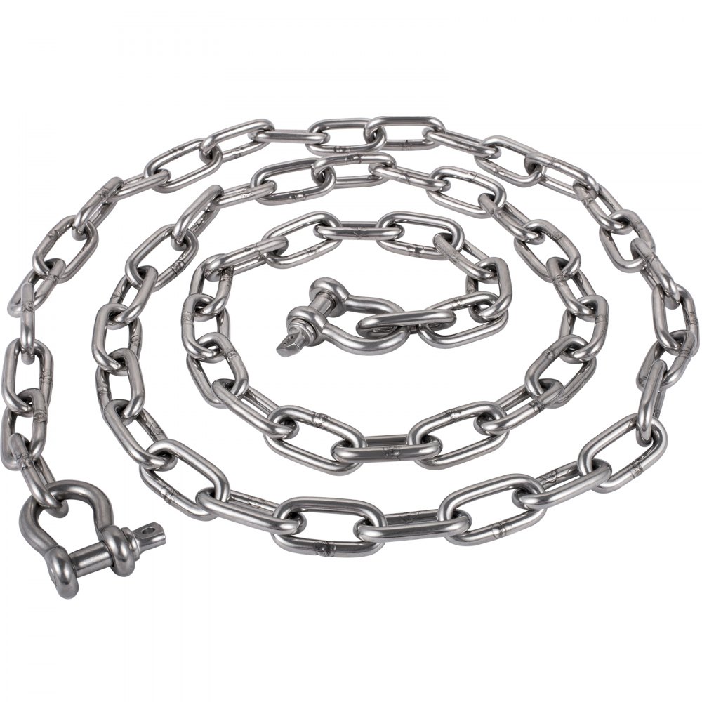VEVOR Boat Anchor Chain, 5/16" x 20', 2373 lbs. WLL/7120 lbs. BS, 316 Stainless Steel Marine Grade Anchor Lead Chain with Dual Lock Ring Shackles for Boats, Deck, Fishing, Works with Different Anchors