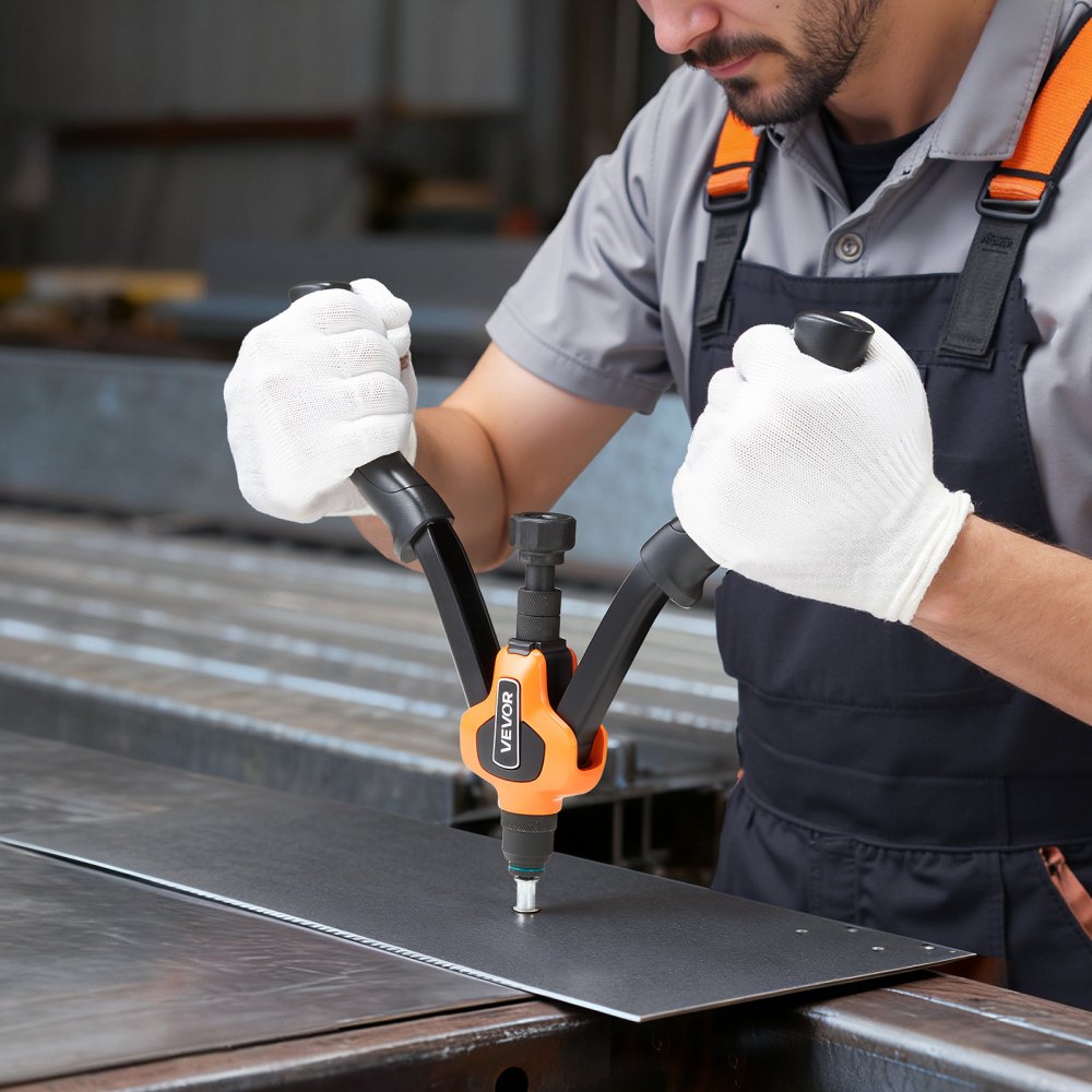 VEVOR klinknagelmoerenset 34 cm, tweehandig klinknagelgereedschap met 7 doornen en 70 moeren in metrische en SAE-maten (M6, M8, M10, 10-24, 1/4-20, 5/16-18, 3/8-16 UNC) incl. draagtas, voor thuis en in de auto
