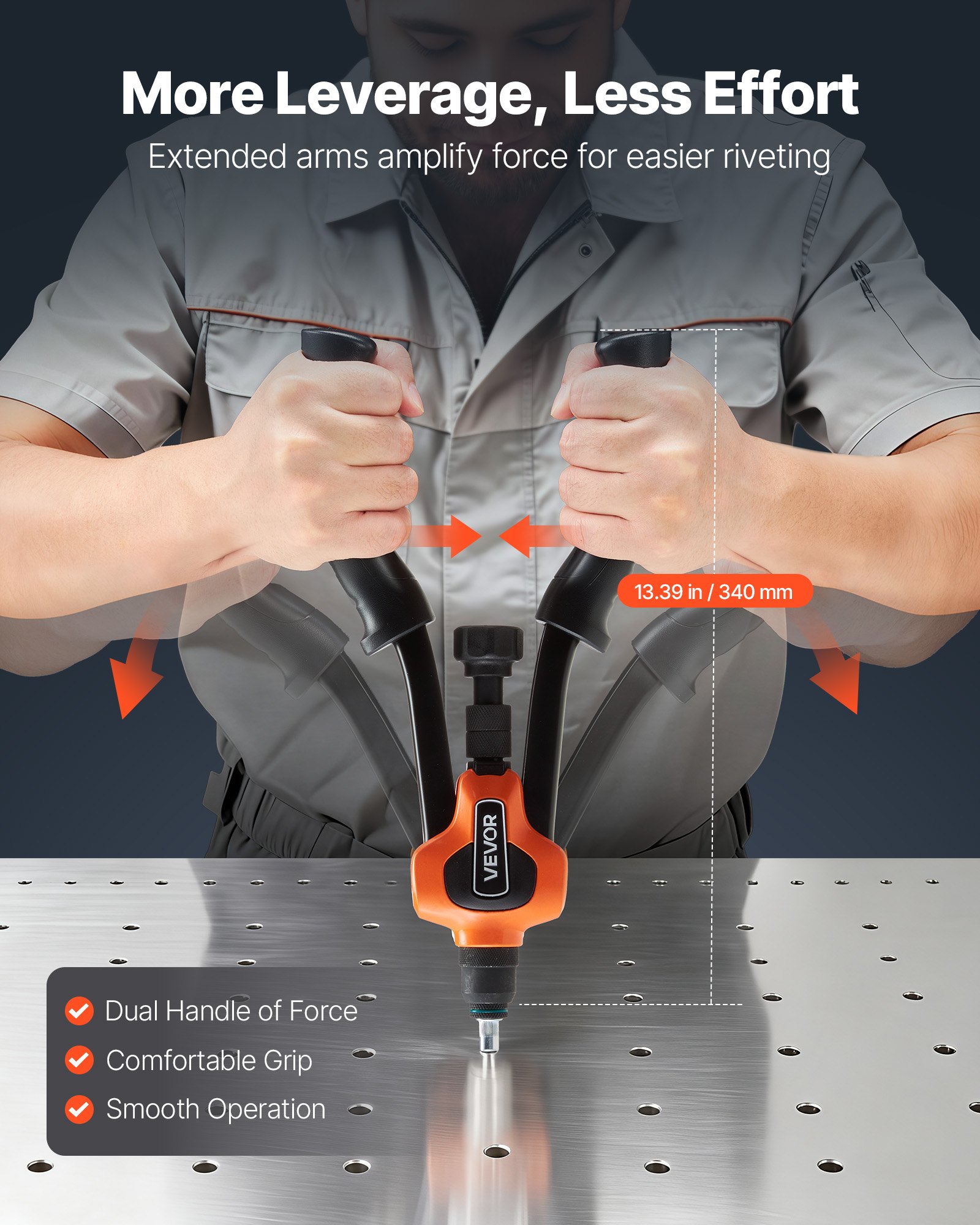 VEVOR klinknagelmoerenset 34 cm, tweehandig klinknagelgereedschap met 7 doornen en 70 moeren in metrische en SAE-maten (M6, M8, M10, 10-24, 1/4-20, 5/16-18, 3/8-16 UNC) incl. draagtas, voor thuis en in de auto