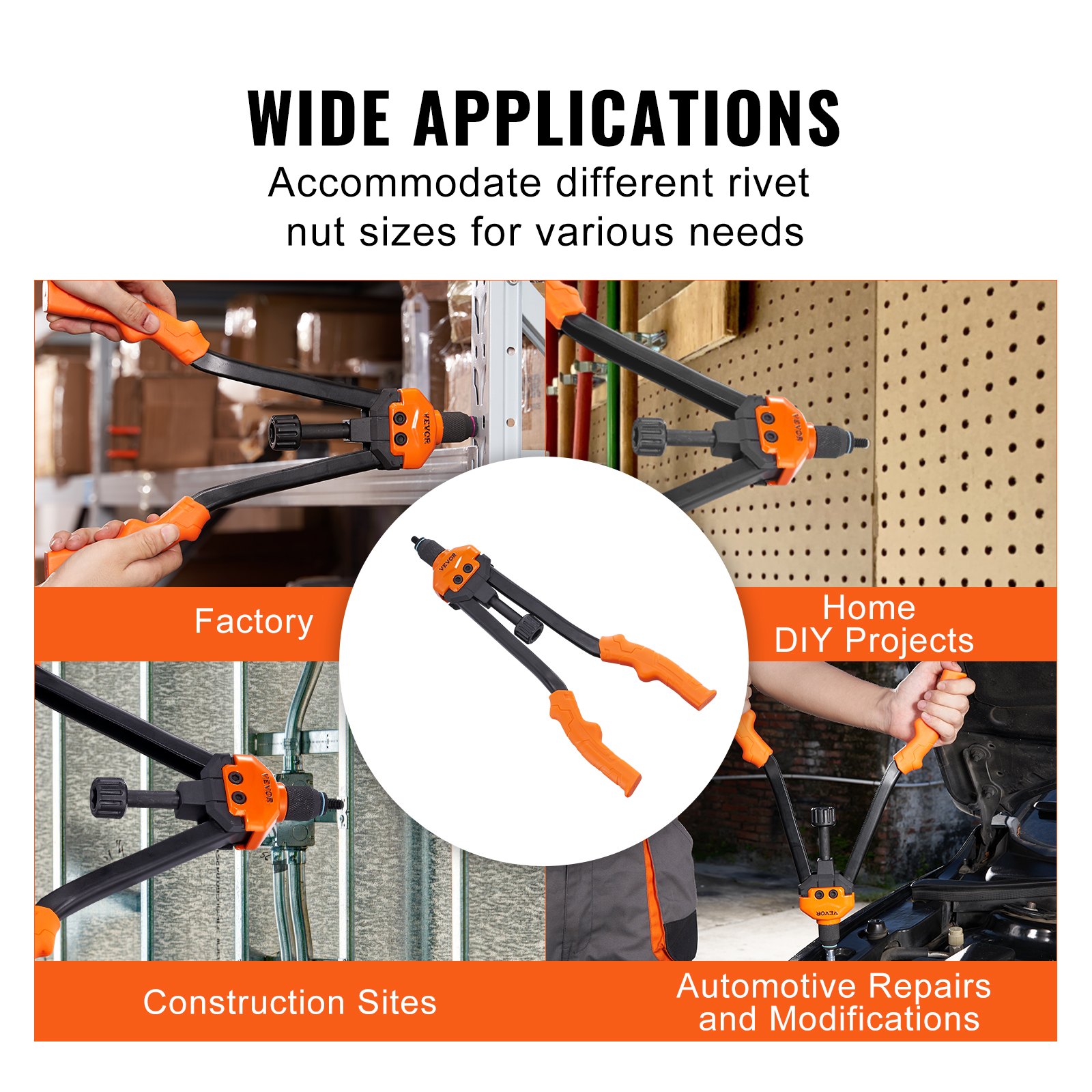 VEVOR Rivet Nut Tool, 16” Rivnut Tool Kit with 13PCS Metric and SAE Mandrels, 186PCS Rivet Nuts, M3, M4, 10-24, M5, M6, 1/4-20, 8-32, 5/16-18, M8, 3/8-16, M10, M12, 1/2-13, With Carrying Case