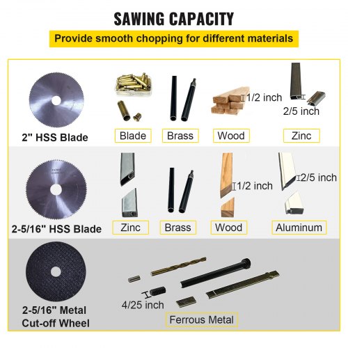 VEVOR mini-verstekzaag 90 W, inclusief 3 x zaagbladen 5 cm & 5,87 cm, 12/10/4 mm mini-ijzerzaag draagbaar, 7800 RPM verstekzaag 0-45° verstelbaar, voor hout, zink, aluminium etc.