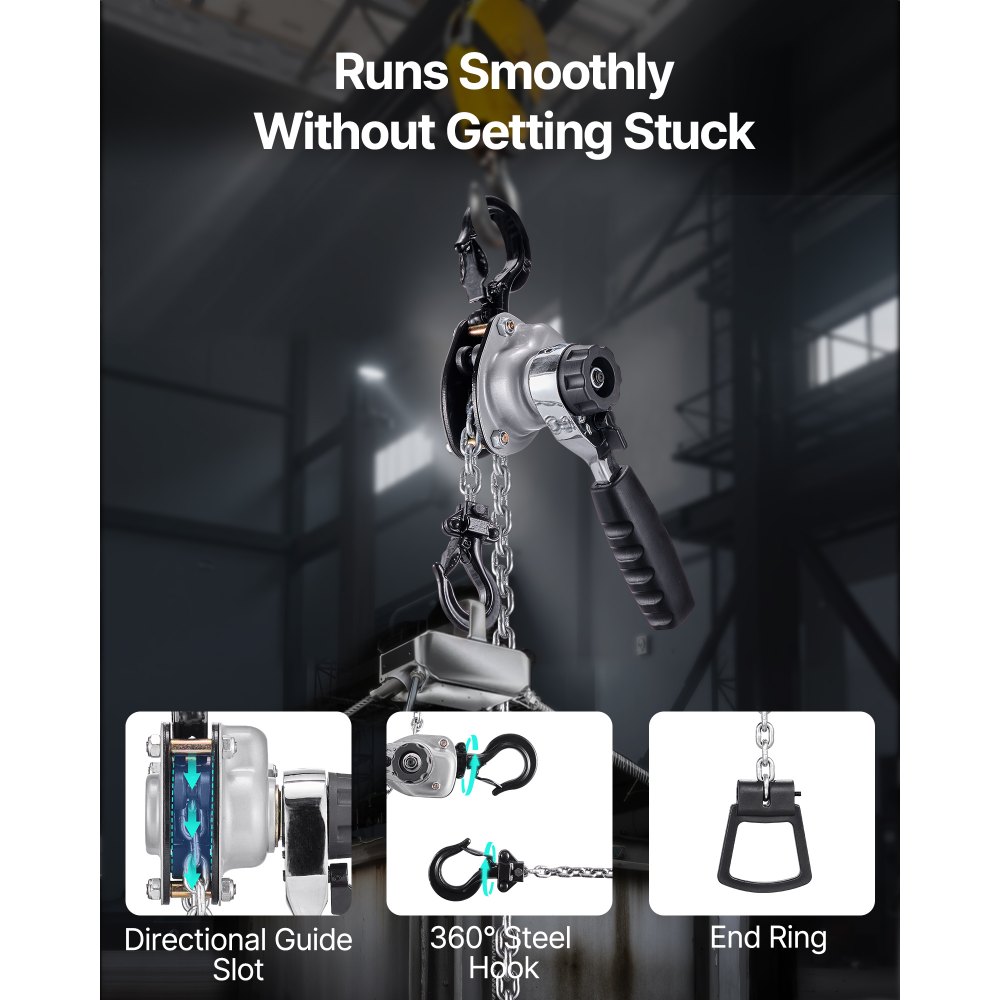 VEVOR Mini Hefboomtakel, 1/2T Capaciteit, Handkettingtakel, Hefvermogen 6 m, G80 Stalen Legering Ketting met Mechanische Dubbele Palrem, Kettingtakel met 360° Draaibare Haken, voor Magazijn, Bouw, Garage
