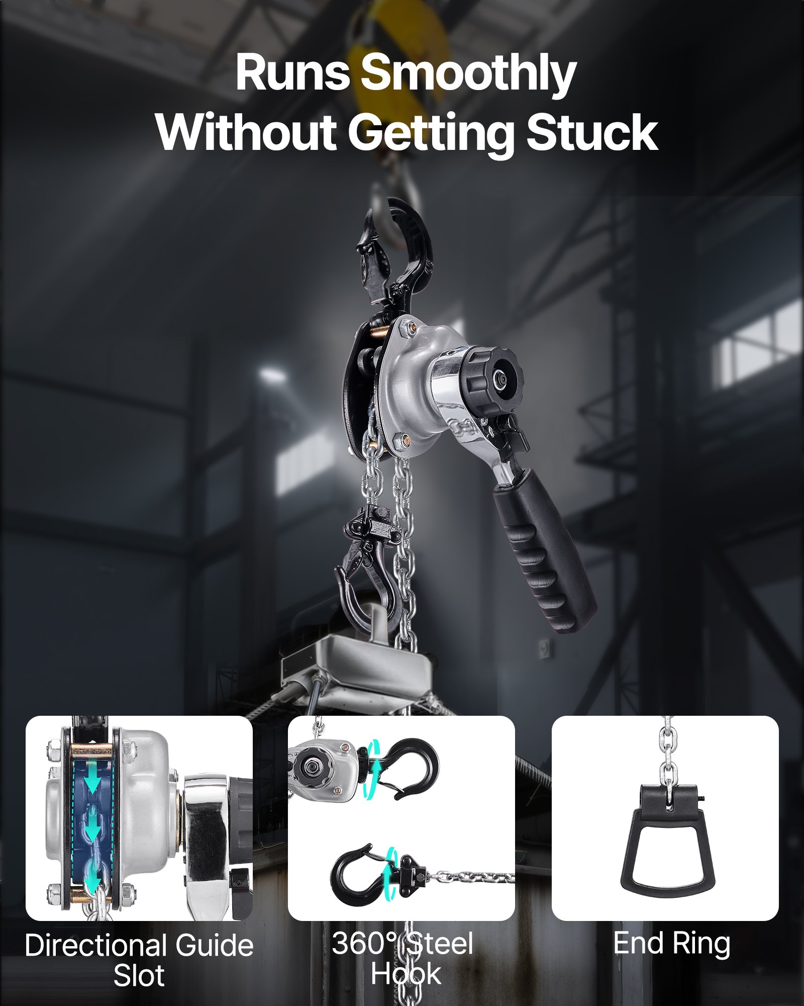 VEVOR Manual Lever Chain Hoist, 1/2T 500KG Capacity Heavy Duty Come Along, 3M Lift G80 Alloy Steel Chain With Dual Pawl Mechanical Brake, 360° Rotating Hooks, for Warehouse Construction Garage