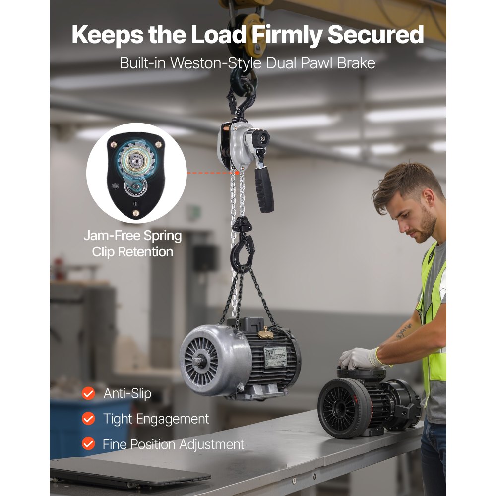 VEVOR Mini Hefboomtakel, 1/4T Capaciteit, Handkettingtakel, 3 m Hefvermogen, G80 Stalen Legering Ketting met Mechanische Dubbele Palrem, Kettingtakel 360° Draaibare Haken, voor Magazijn, Bouw, Garage