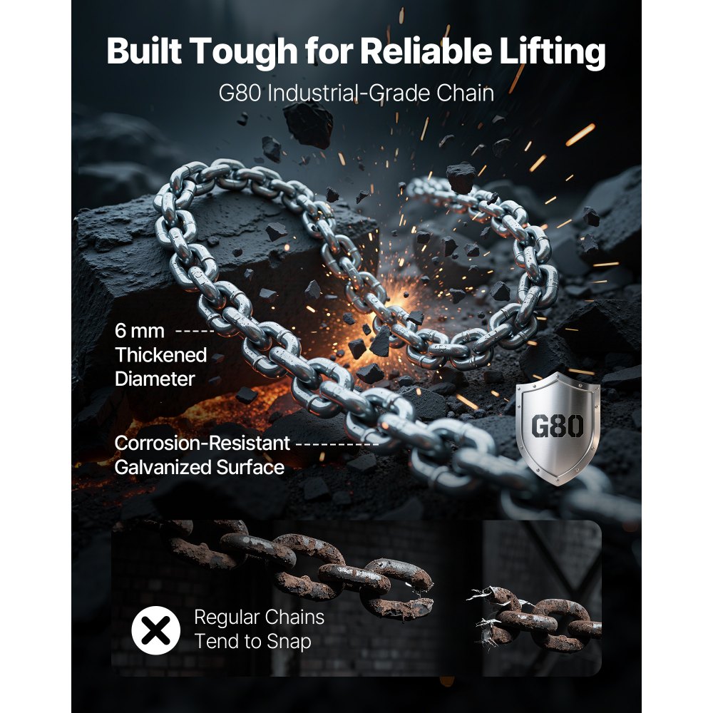 VEVOR Hefboomtakel, capaciteit 3/4 T, handkettingtakel, hefvermogen 3 m, G80 stalen legeringketting met mechanische dubbele palrem, rateltakel met 360° draaibare haken, voor magazijn, bouw en garage