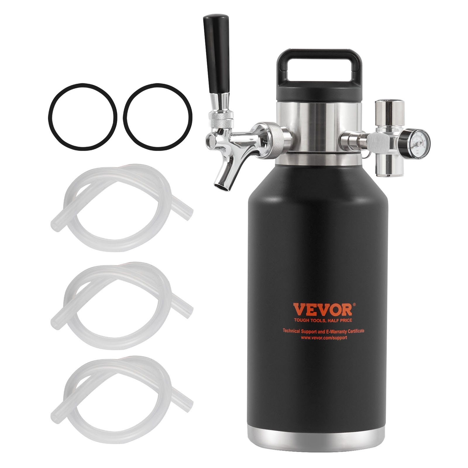 VEVOR Beer Growler Tap System, 64Oz 1.89L Mini Keg, 304 Stainless Steel Pressurized Beer Growler, Keg Growler with Pressure Display, CO2 Regulator Faucet, Leak-Proof Ring For Draft Homebrew Craft Beer