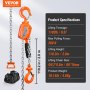 VEVOR mini hefboomtakel 0,5T draagvermogen kettingtakel 260N trekkatrol 2,80m hefhoogte rateltakel takel van staal G80 ketting Weston dubbele ratelrem 360° draaibare haak handkettingtakel