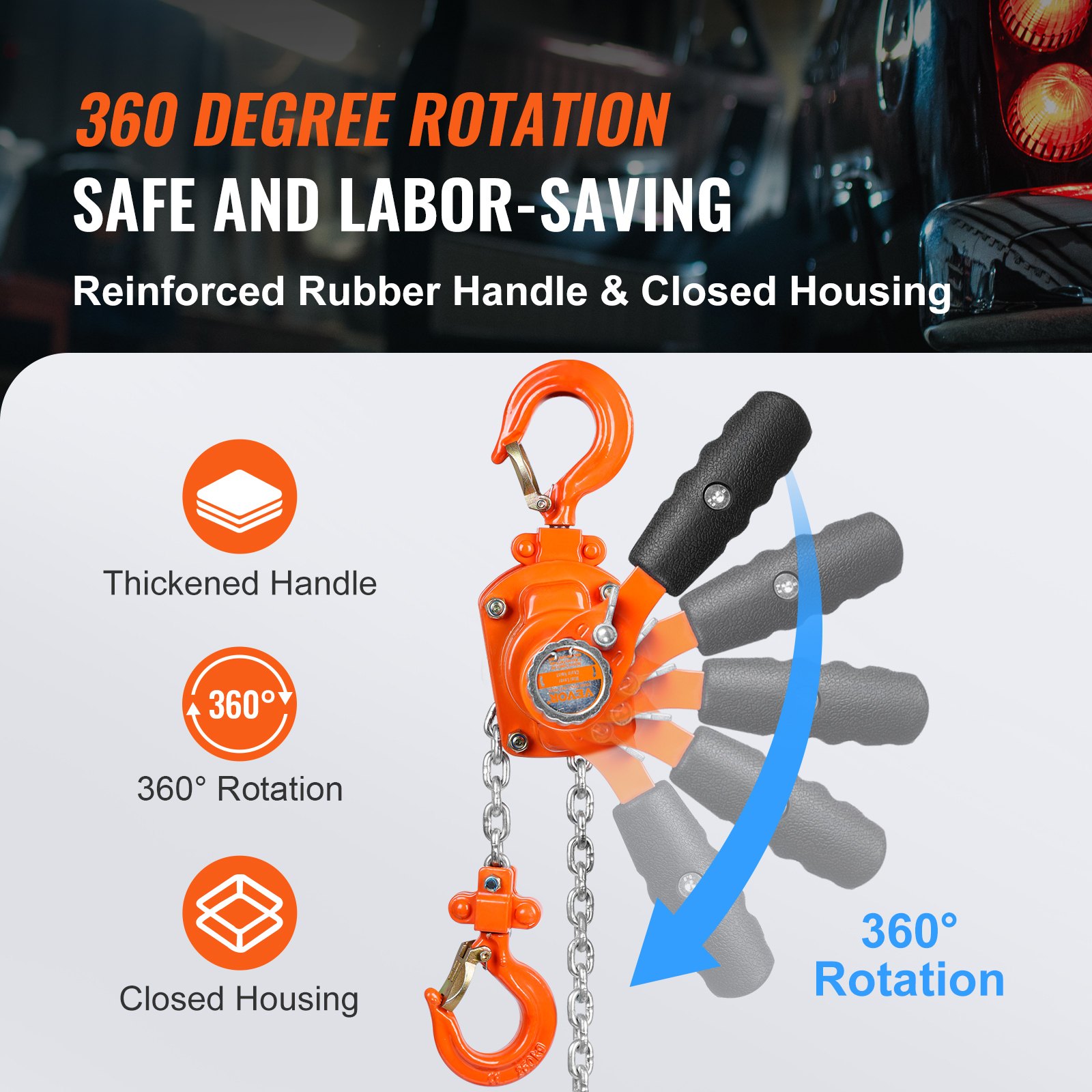 VEVOR Manual Lever Chain Hoist, 1/4 Ton 550 lbs Capacity 10 FT Come Along, G80 Galvanized Carbon Steel with Weston Double-Pawl Brake, Auto Chain Leading & 360° Rotation Hook, for Garage Factory Dock