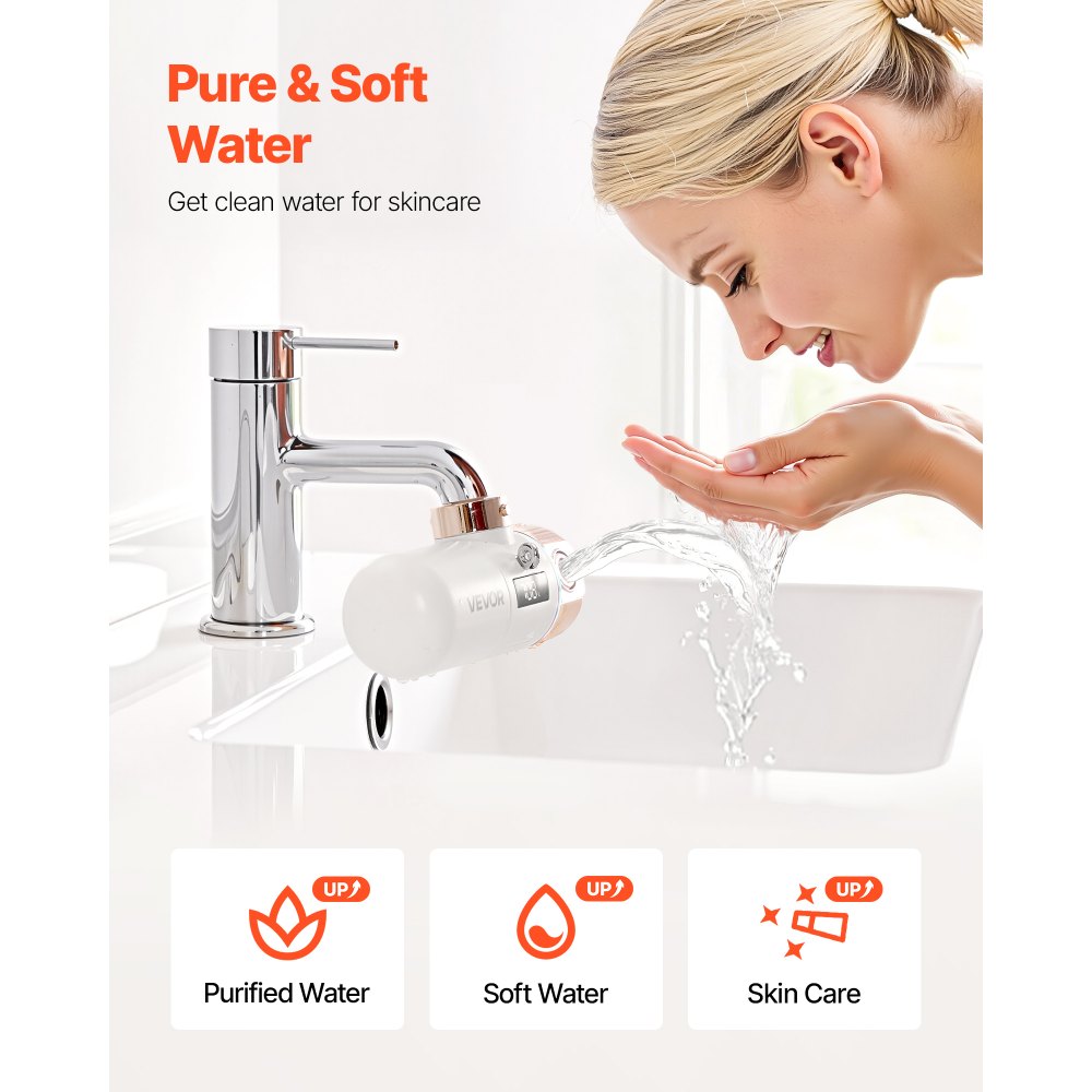 VEVOR Skincare Water Filter, Faucet Mount Water Filters with Micro-nano Bubble for Skin, Sink Tap Purifier, Removes Chlorine with 1 Filter, for Kitchen and Bathroom Faucets, White + Gold