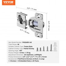 VEVOR kastdeurscharnieren 40 stuks. Meubelscharnieren, scharnierdemping 71x57x18mm