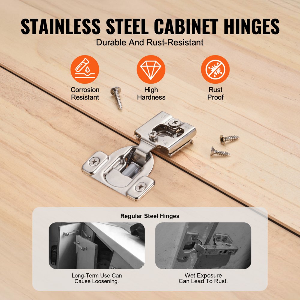 VEVOR Cabinet Hinges, 60 Packs Partial Overlay Kitchen Cabinet Door Hinges, 105 Degree Opening Angel Soft Close Concealed Cupboard Hinges for Framed Cabinet Type, with Mounting Screws