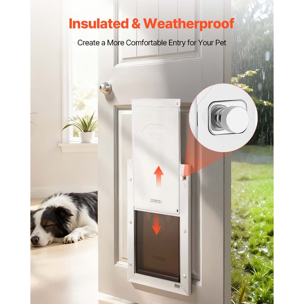 VEVOR Pet Door, Large, with Double Magnetic Flaps and Metal Frame, Strong and Weatherproof Dog Door for Interior and Exterior Doors, Easy to Install, Easy In-and-Out Access for Doggies, White