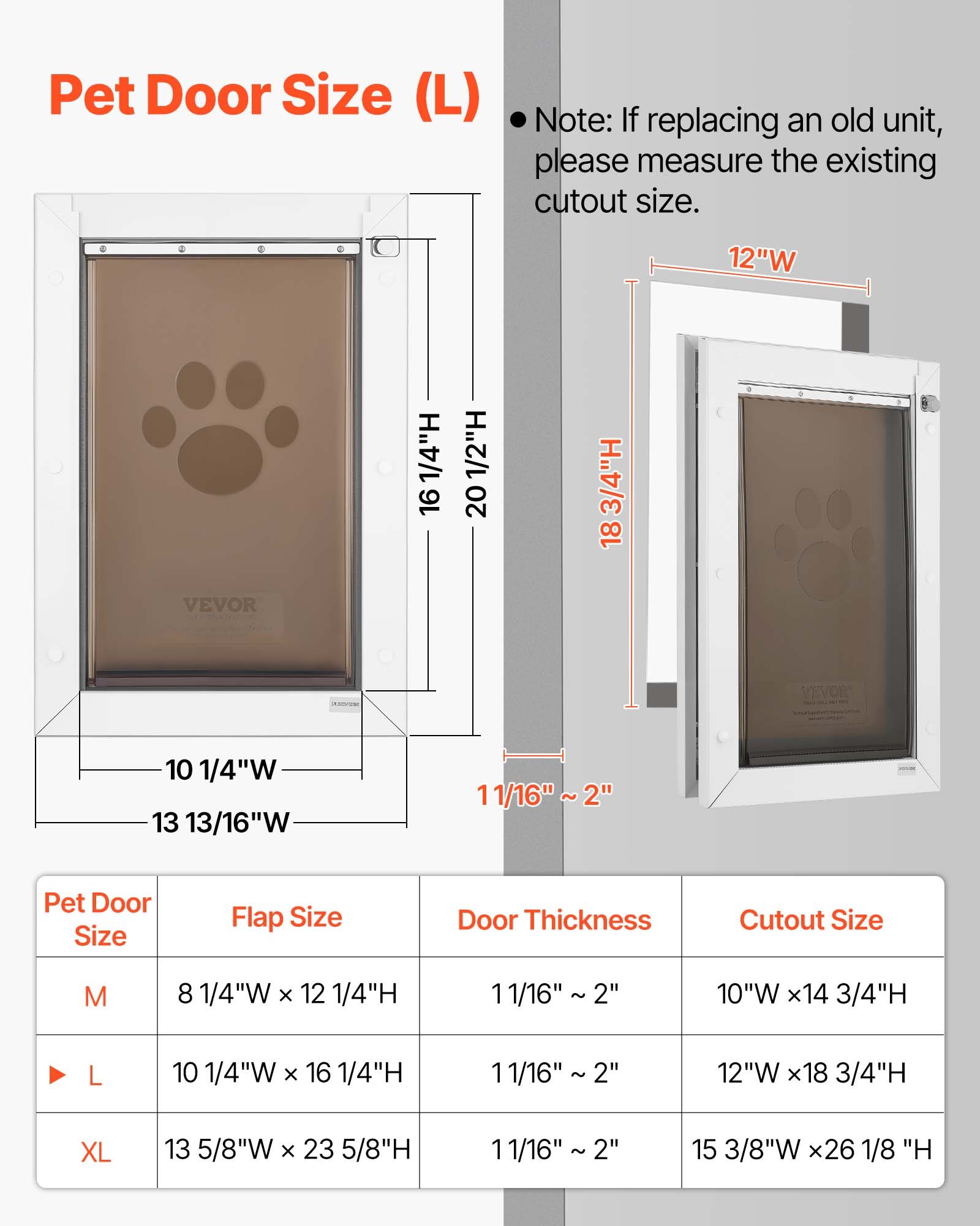 VEVOR Pet Door, Large, with Double Magnetic Flaps and Metal Frame, Strong and Weatherproof Dog Door for Interior and Exterior Doors, Easy to Install, Easy In-and-Out Access for Doggies, White
