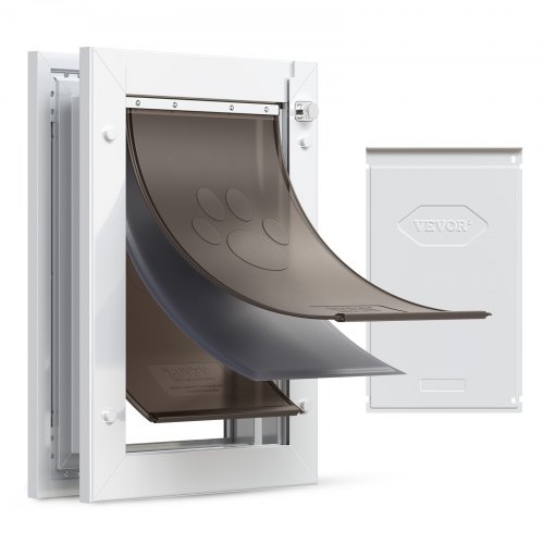 VEVOR Hondenluik (Medium) met 3 magnetische kleppen en metalen frame, weerbestendig kattenluik voor binnen- en buitendeuren, kattenluik, hondenluik, huisdierluik, wit, 20,96 x 31,12 cm (breedte x hoogte)