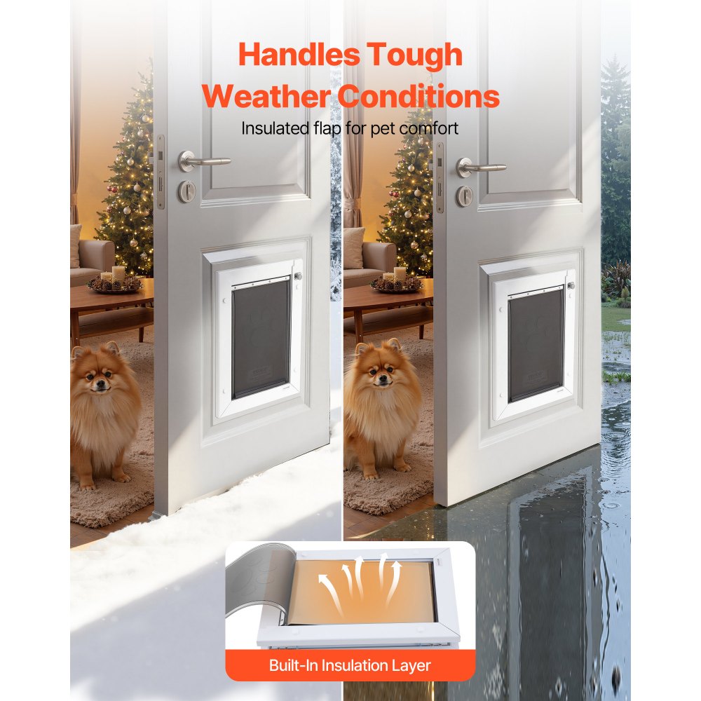 VEVOR Hondenluik (Medium) met 3 magnetische kleppen en metalen frame, weerbestendig kattenluik voor binnen- en buitendeuren, kattenluik, hondenluik, huisdierluik, wit, 20,96 x 31,12 cm (breedte x hoogte)