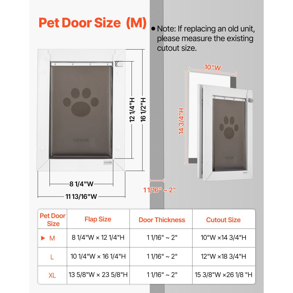 VEVOR Hondenluik (Medium) met 3 magnetische kleppen en metalen frame, weerbestendig kattenluik voor binnen- en buitendeuren, kattenluik, hondenluik, huisdierluik, wit, 20,96 x 31,12 cm (breedte x hoogte)