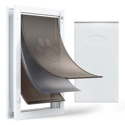 VEVOR Hondenluik (XL) met 3 magnetische kleppen en metalen frame, weerbestendig kattenluik voor binnen- en buitendeuren, kattenluik, hondenluik, huisdierluik, wit, 34,61 x 60 cm (breedte x hoogte) Huisdierluik