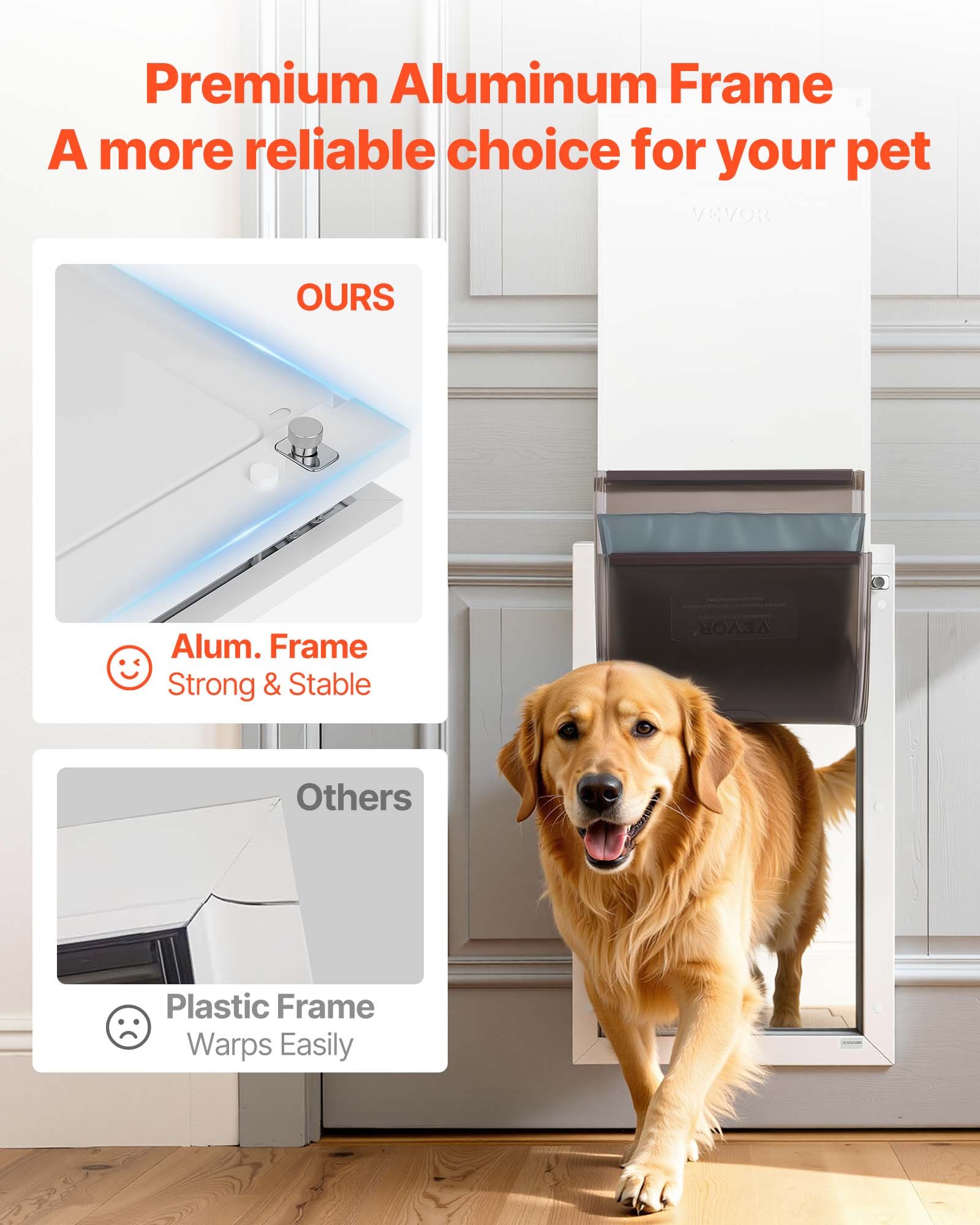 VEVOR Hondenluik (XL) met 3 magnetische kleppen en metalen frame, weerbestendig kattenluik voor binnen- en buitendeuren, kattenluik, hondenluik, huisdierluik, wit, 34,61 x 60 cm (breedte x hoogte) Huisdierluik