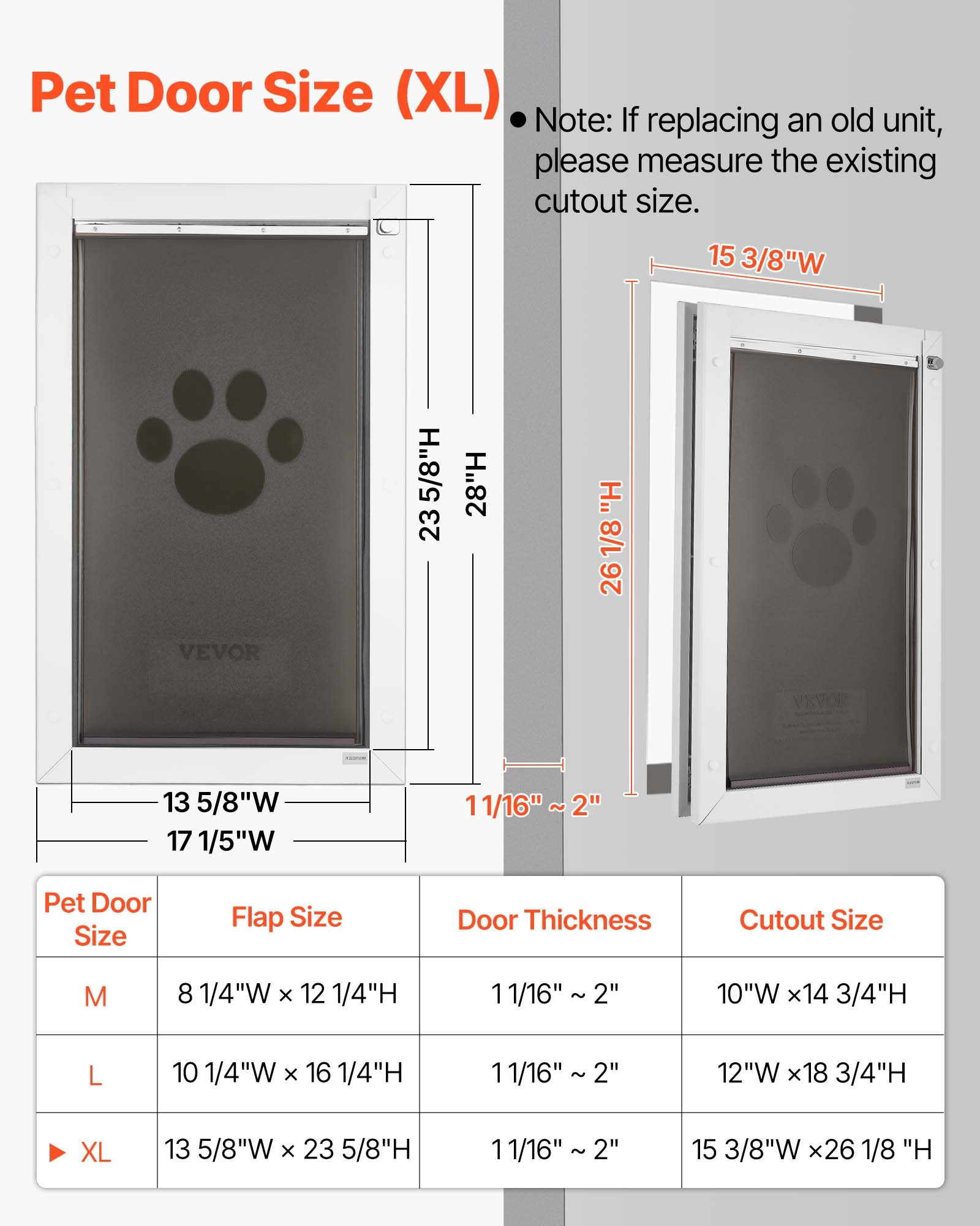 VEVOR Hondenluik (XL) met 3 magnetische kleppen en metalen frame, weerbestendig kattenluik voor binnen- en buitendeuren, kattenluik, hondenluik, huisdierluik, wit, 34,61 x 60 cm (breedte x hoogte) Huisdierluik