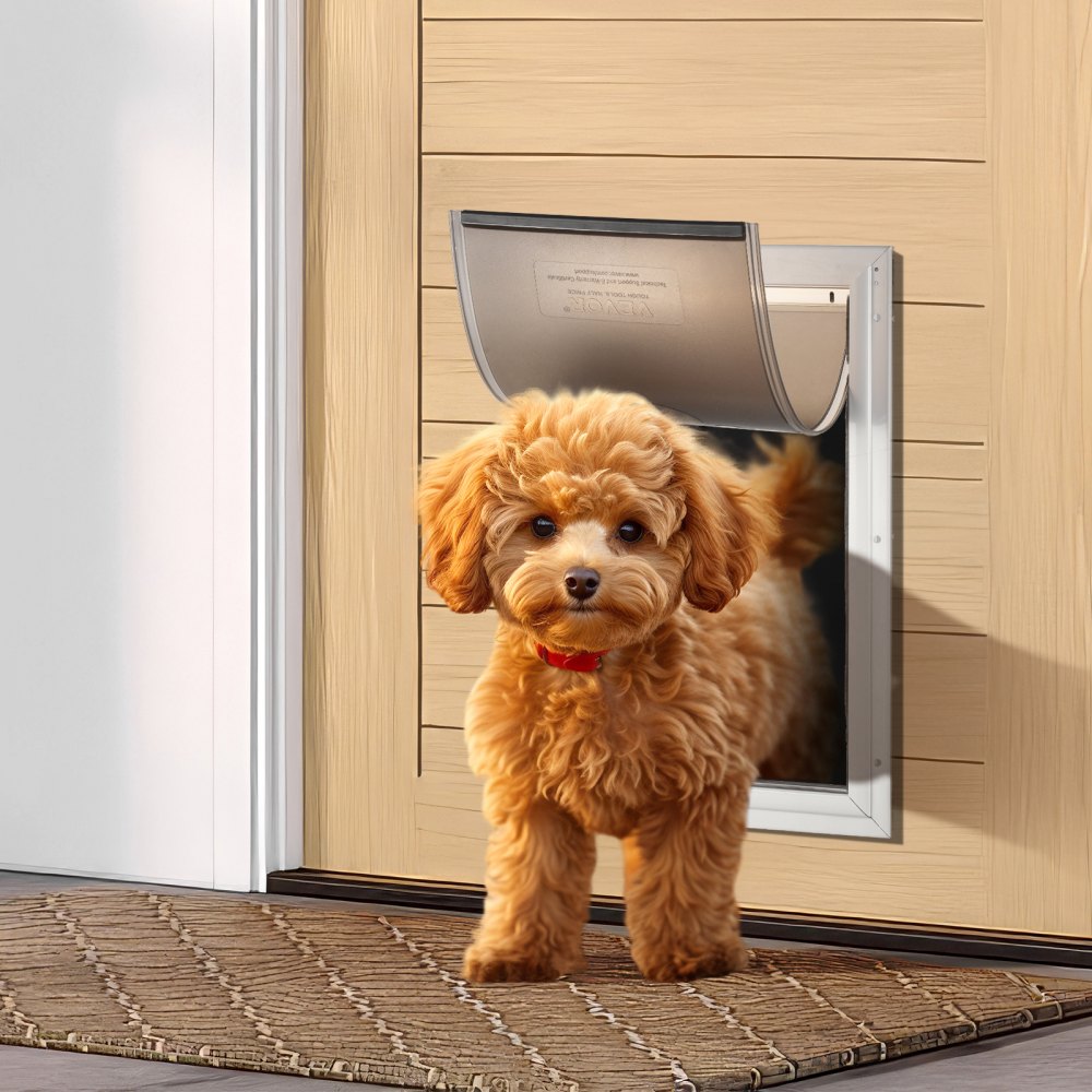 VEVOR Pet Door, 16.65" x 27.44" Aluminum Frame with Lock and Flap System, Weatherproof Doggy Door, Easy to Install in Interior or Exterior Doors, Pet Door Suitable for Cat Doggie Kitties (White-XL)