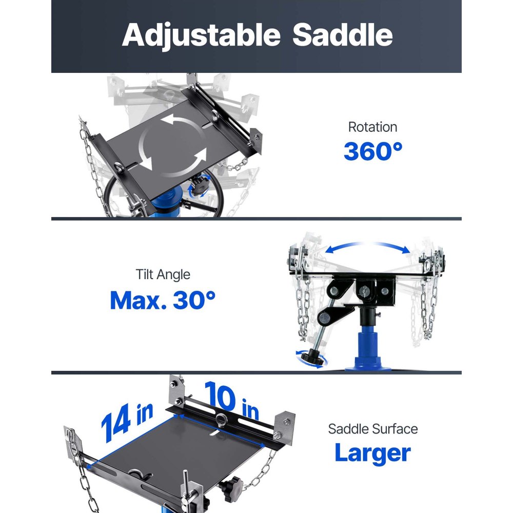 VEVOR Transmission Jack,0.5 Ton/1100 lbs Capacity Hydraulic Telescopic Transmission Jack, 2-Stage Floor Jack Stand with Foot Pedal, 360° Swivel Wheel, Garage/ Shop Lift Hoist, Blue