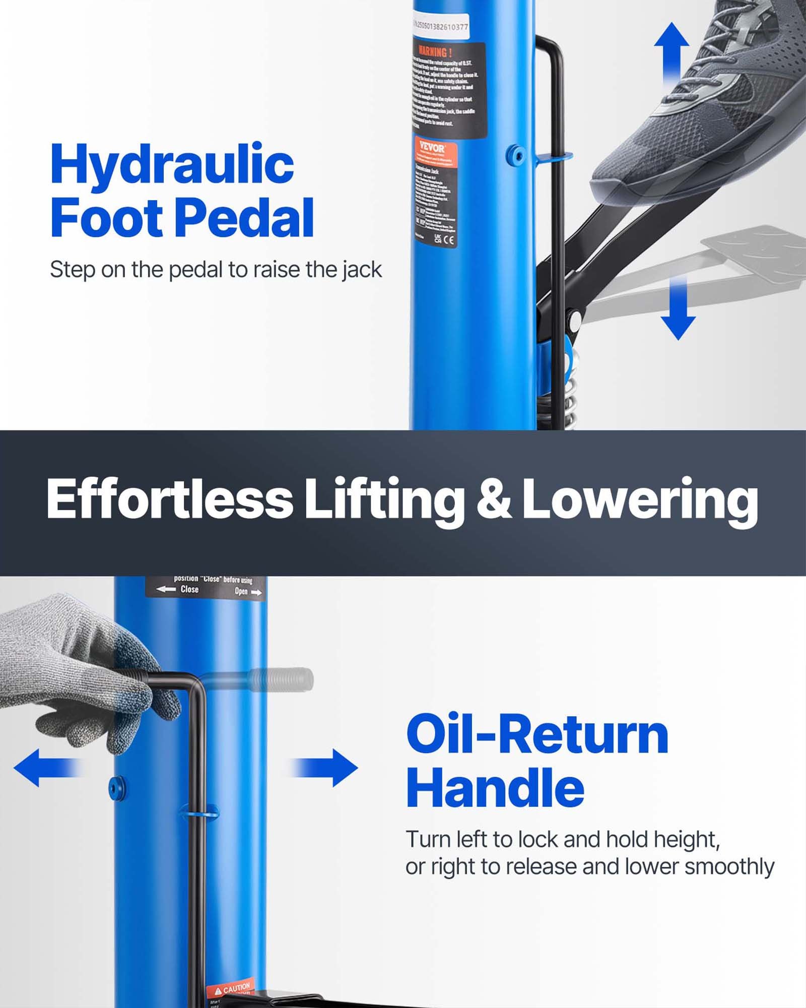 VEVOR Transmission Jack,0.5 Ton/1100 lbs Capacity Hydraulic Telescopic Transmission Jack, 2-Stage Floor Jack Stand with Foot Pedal, 360° Swivel Wheel, Garage/ Shop Lift Hoist, Blue