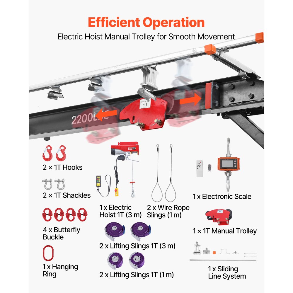 VEVOR mobiele portaalkraan met een hefvermogen van 997,9 kg, in hoogte verstelbare stalen laadkraan van 243-363 cm, werkplaatskraan met handtrolley, elektrische kettingtakel en 360° vergrendelbare zwenkwielen, lastkraan voor hijswerkzaamheden